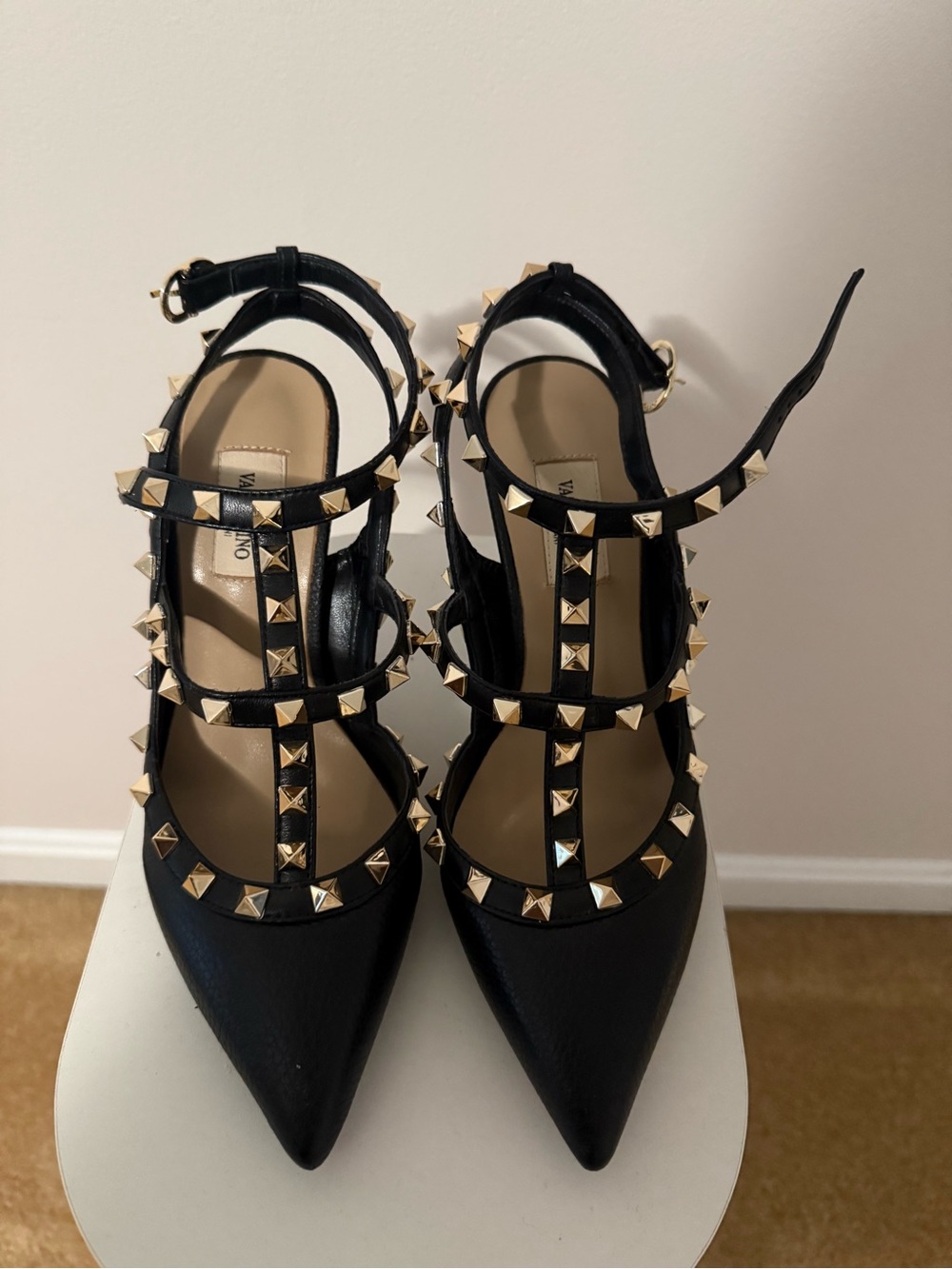 Rockstud INSPIRED Black Studded Pointed-Toe Strappy Heels